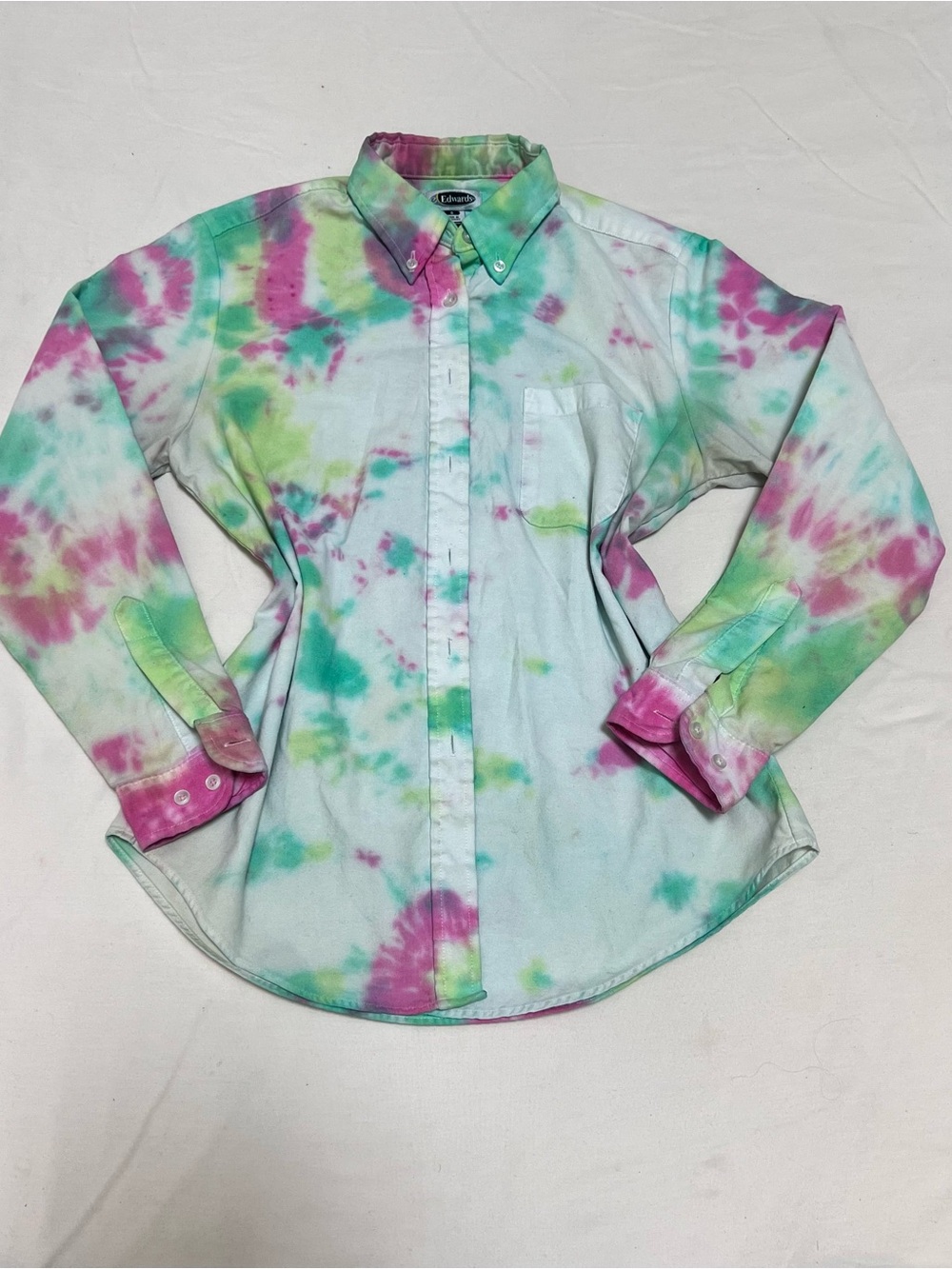 Pastel Tie-Dye Button-Down Shirt - Pink, Green, Blue